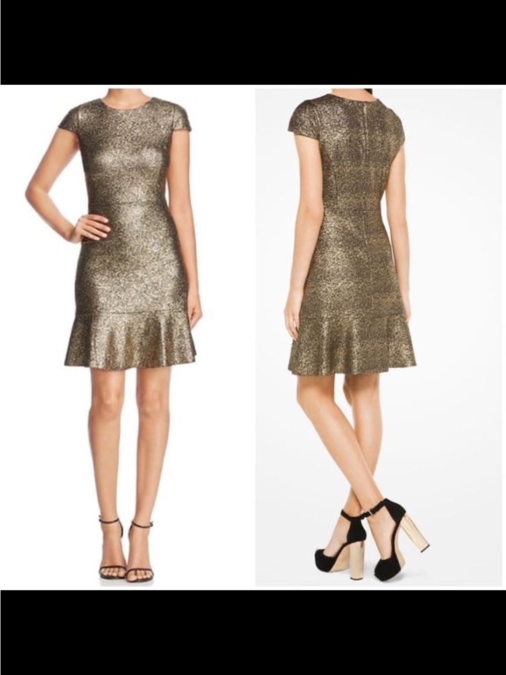 Michael Kors Metallic Gold Cap-Sleeve Fit-and-Flare Dress